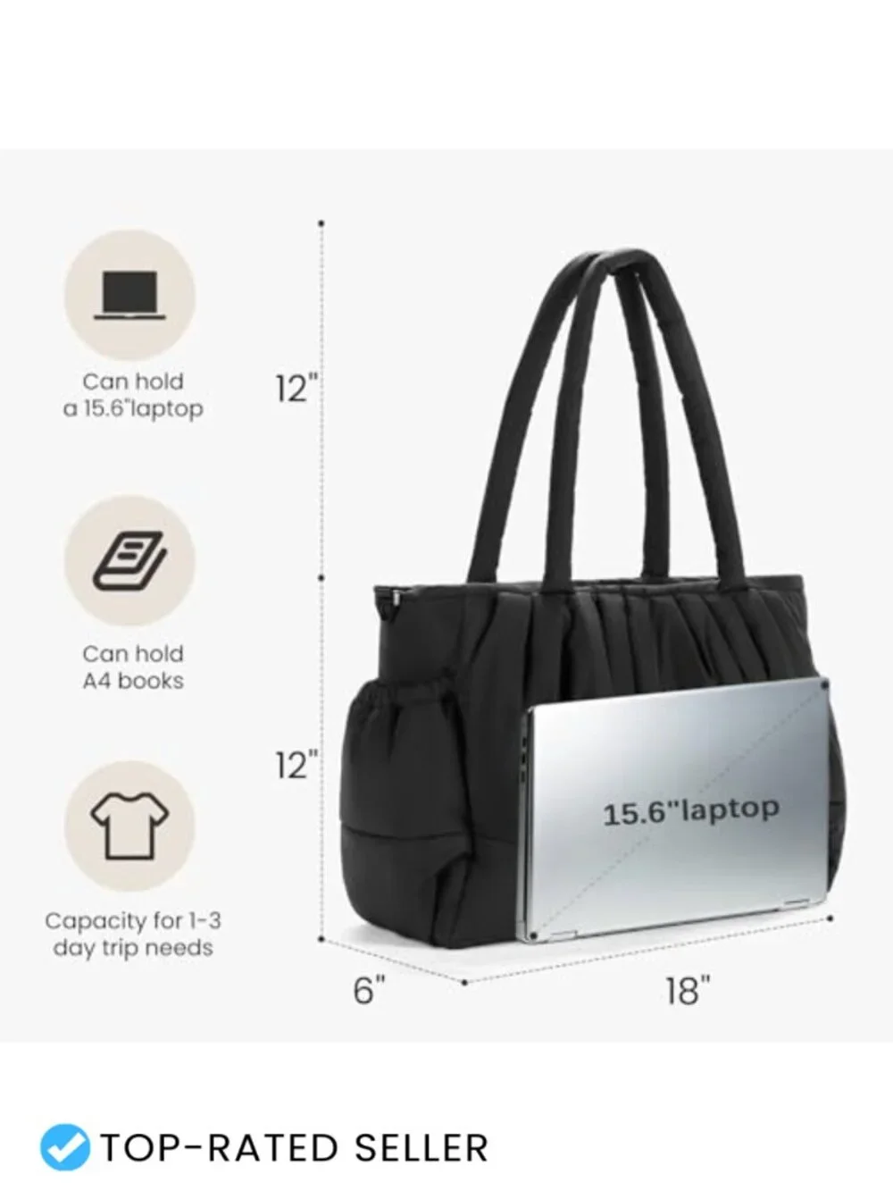 Lightweight Work Tote Bag with Cup Holder & 15.6